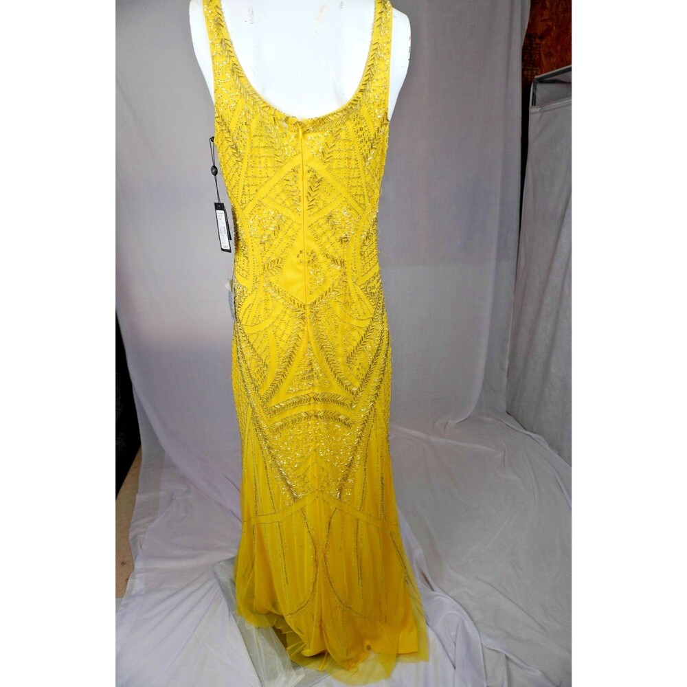 Adrianna Papell Yellow Beaded Mesh Art Deco Geometric Gala Dress Sz 12 NWT $ 298 - Picture 4 of 12